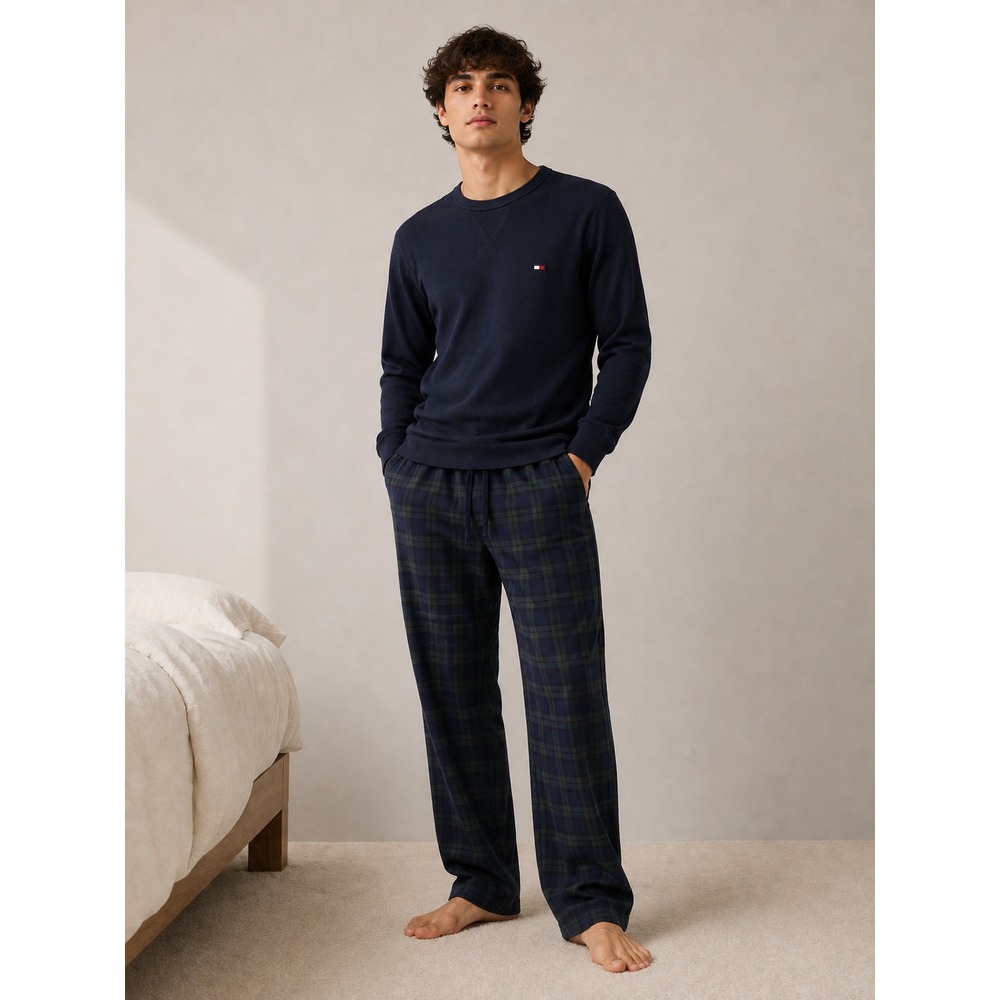 Tommy Hilfiger Longsleeve Men's Sleep Shirt Navy Blue Cotton/Polyester Small